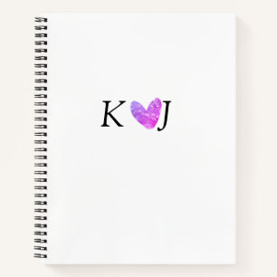 Cuaderno Añadir letra de pareja boda purpurina de corazón r