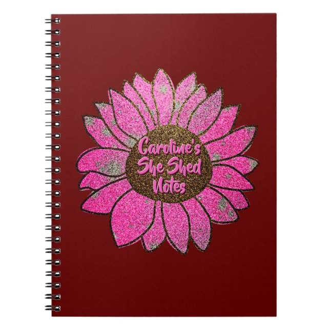 Cuaderno Añadir nombre cambiar texto Shed Sunflower rosado (Frente)