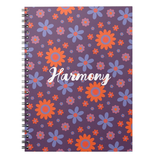 Cuaderno Añadir nombre feliz Flores retro 70 Daisy Funny Cu (Frente)