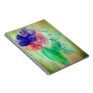Cuaderno Añadir nombre Floral violeta azul y rosa pastel
