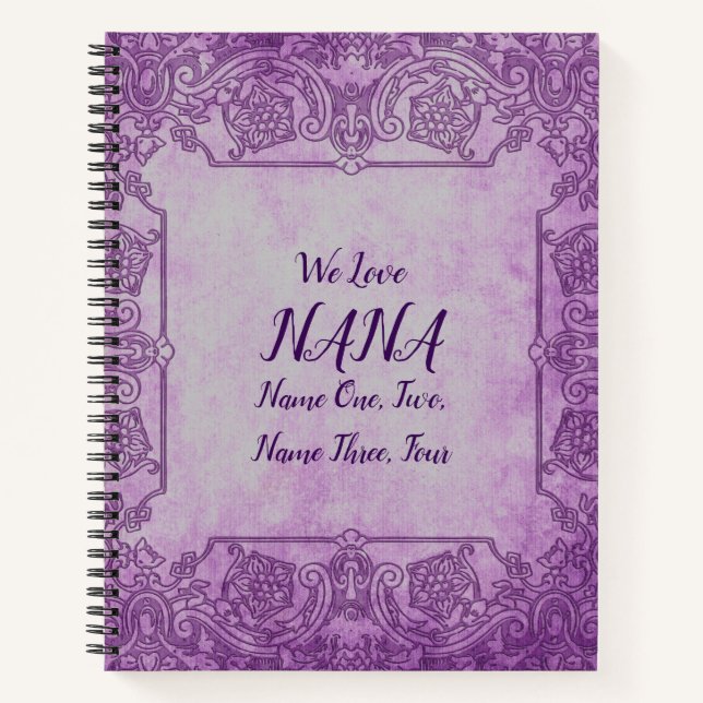 Cuaderno Añadir nombres Cambiar texto Mauve Lace Ama Nana A (Anverso)