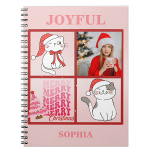 Cuaderno Añadir tu foto al fondo rosado de Santa Cat curado