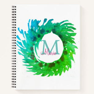 Cuaderno Añadir una corona verde rosa monogramo