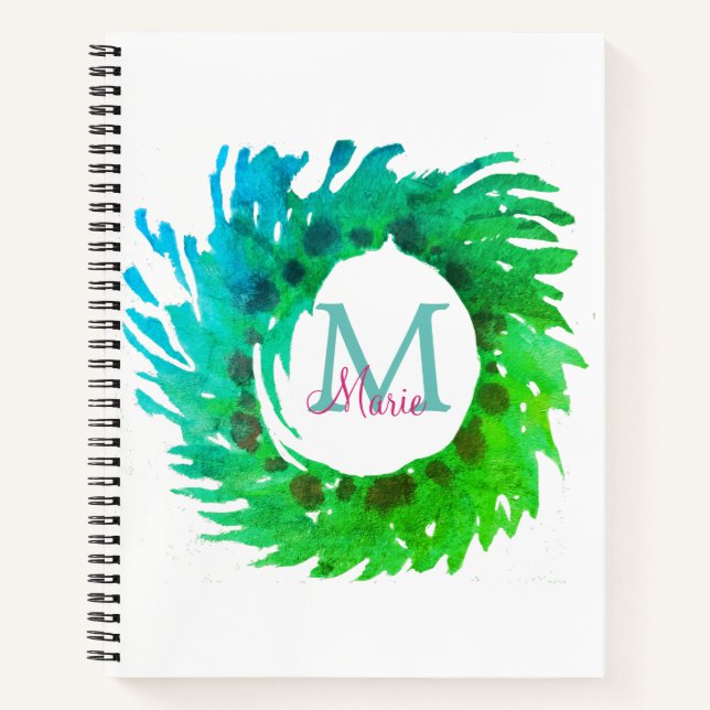Cuaderno Añadir una corona verde rosa monogramo (Anverso)