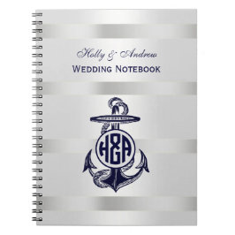 Cuaderno Ancla Azul Plata Blanco Marina Monograma Circular 