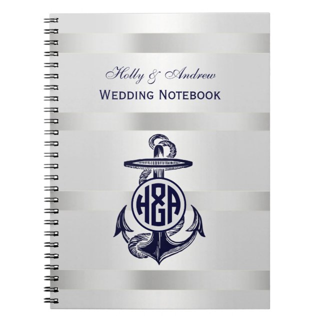 Cuaderno Ancla Azul Plata Blanco Marina Monograma Circular  (Frente)