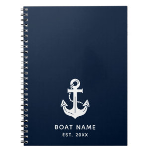 Cuaderno Ancla de barco de nombre azul marino náutico