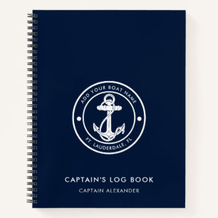 Cuaderno Ancla de Barco y Registro de Capitán Azul Marinerí