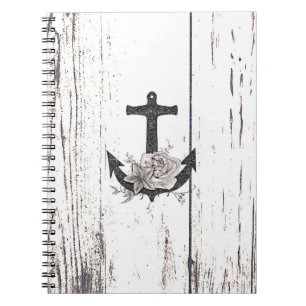 Cuaderno Ancla de Playa Costera de Madera Rústica Floral Vi