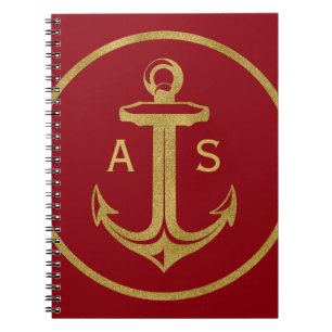 Cuaderno Ancla elegante del oro con los regalos náuticos d