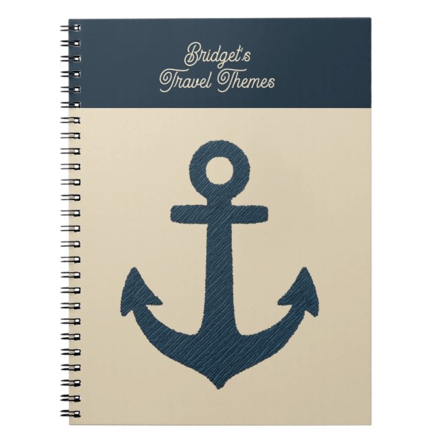 Cuaderno Ancla marina con viaje en la costa monograma Beige (Frente)