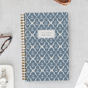 Cuaderno Ancla náutica azul de denim personalizada con ogee