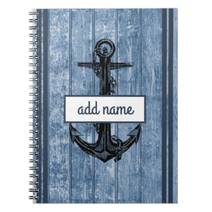 Cuaderno Ancla Náutica Azul Marino Nombre Costero Rústico