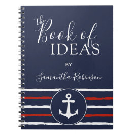 Cuaderno Ancla náutica Monogramada Marina Blanca Roja Azul
