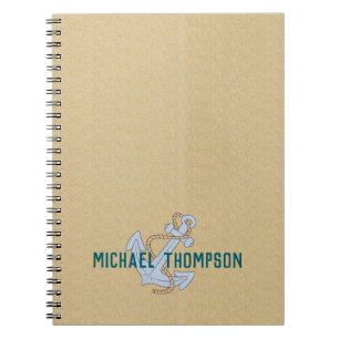 Cuaderno Ancla personalizada madera rústica minimalista Mar