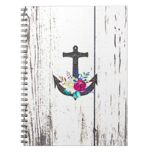 Cuaderno Ancla Rústica de Playa y Náutica Veraniega Floral 