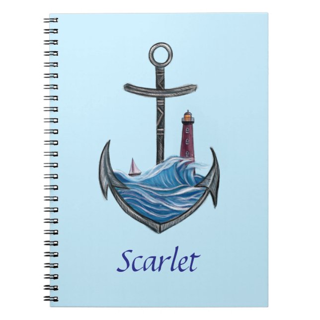 Cuaderno Ancla y faro personalizables (versión 3) (Frente)