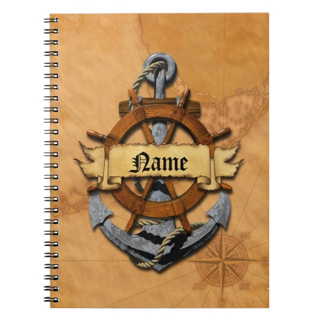 Cuaderno Ancla y rueda náuticas personalizadas (Frente)