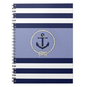 Cuaderno Anclaje azul náutico/nudo marino/franja azul/blanc
