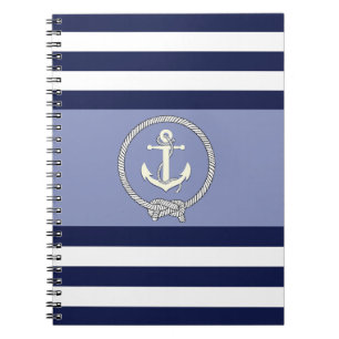 Cuaderno Anclaje blanco náutico/nudo marino/franja azul/bla