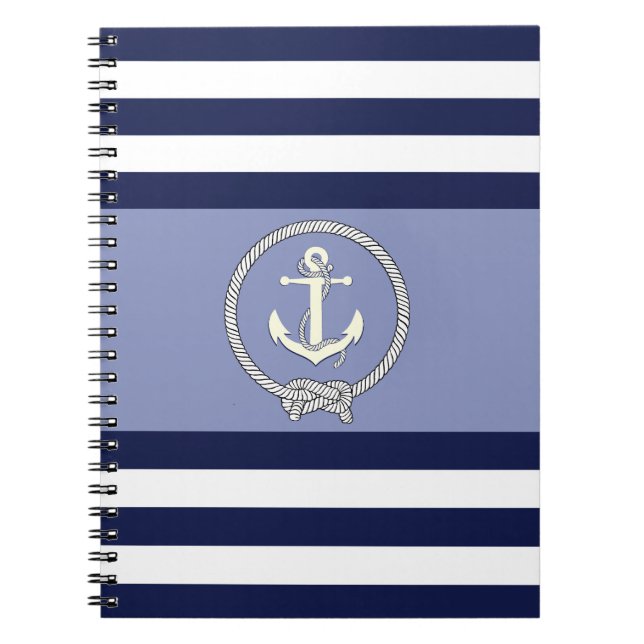 Cuaderno Anclaje blanco náutico/nudo marino/franja azul/bla (Frente)