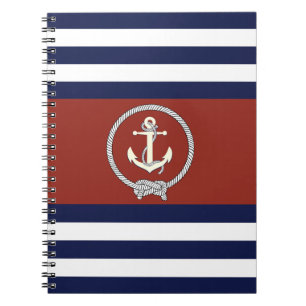 Cuaderno Anclaje blanco náutico/nudo marino/franja roja/bla