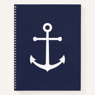 Cuaderno Anclaje blanco náutico sobre azul marino