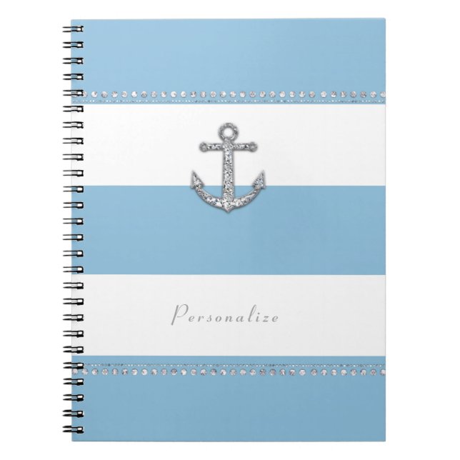 Cuaderno Anclaje de diamante con tiras azules y blancas (Frente)