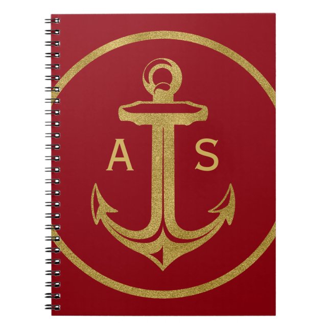 Cuaderno Anclaje de oro elegante con iniciales | Regalos ná (Frente)