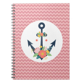Cuaderno Anclaje floral Nautical Faiy Coral Chevron