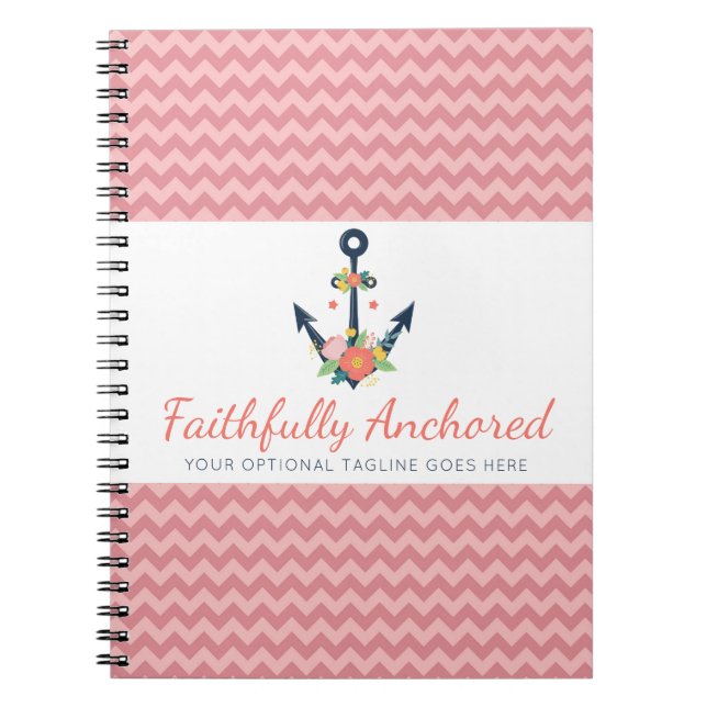 Cuaderno Anclaje floral Nautical Faiy Coral Chevron (Frente)