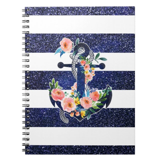 Cuaderno Anclaje floral sobre fondo rayado (Frente)