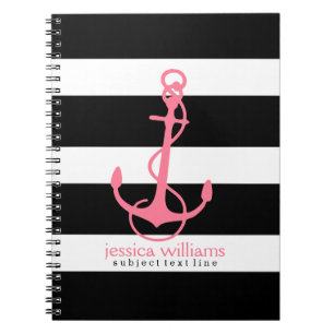 Cuaderno Anclaje Rosado Con Rayas Blancas En Negro