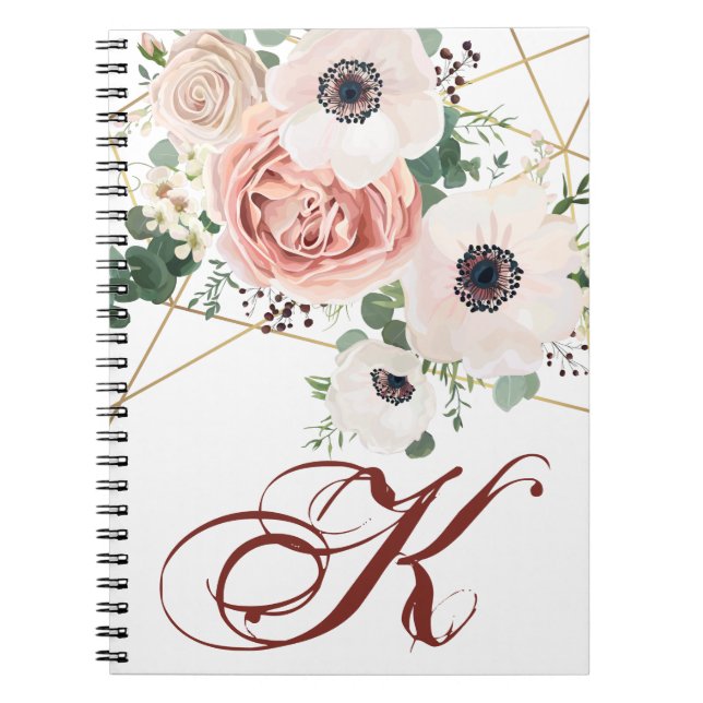 Cuaderno Anemo Rosa de Jardín Geométrico de Nota Personaliz (Frente)