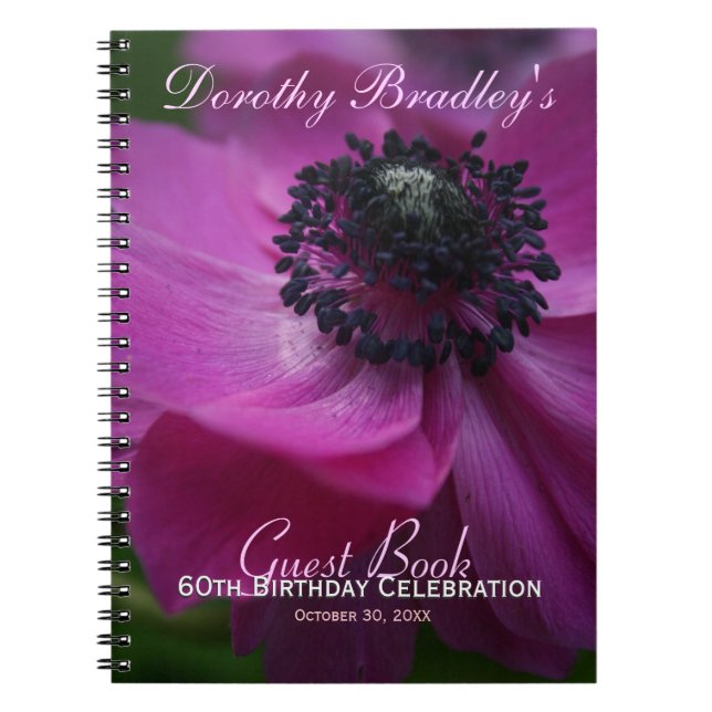 Cuaderno Anemone 60th Birthday Personalized Guest Book (Frente)