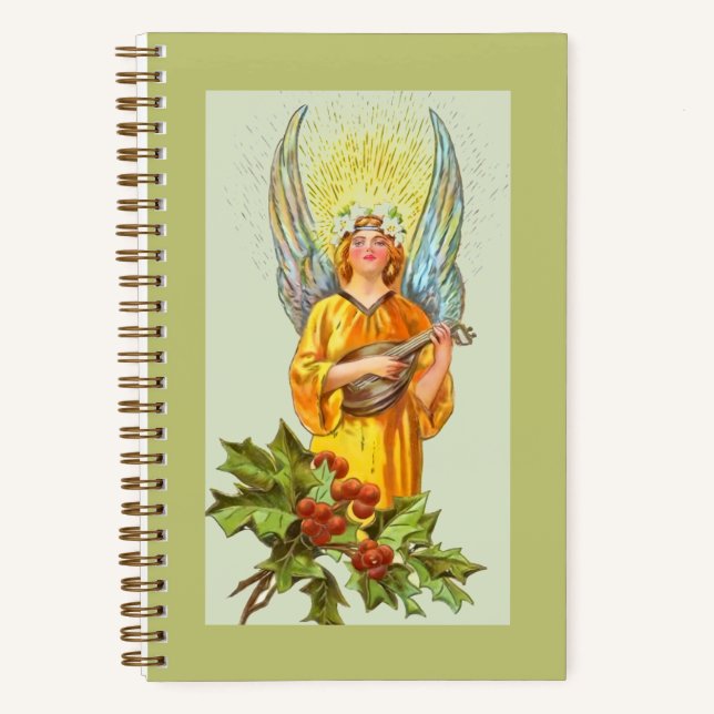Cuaderno Ángel con acebo y mandolina  (Anverso)