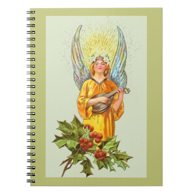 Cuaderno Ángel con acebo y mandolina  (Frente)