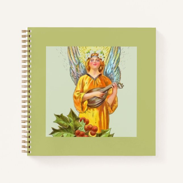 Cuaderno Ángel con acebo y mandolina  (Anverso)