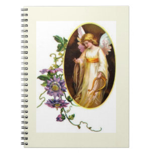 Cuaderno Ángel con arpa y flores de clemátide