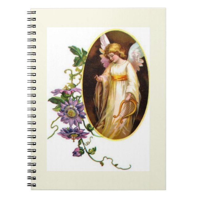 Cuaderno Ángel con arpa y flores de clemátide (Frente)