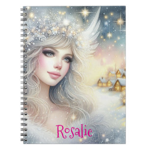Cuaderno Ángel de nieve de escarcha etérea acuarela blanca