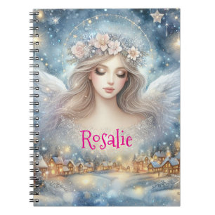 Cuaderno Ángel de nieve de escarcha etérea de acuarela azul