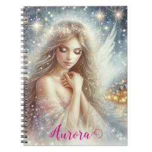 Cuaderno Angel de nieve etéreo acuarela festiva femenina