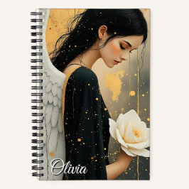 Cuaderno Ángel Gótico Hermoso y Rosa Blanca Personalizados