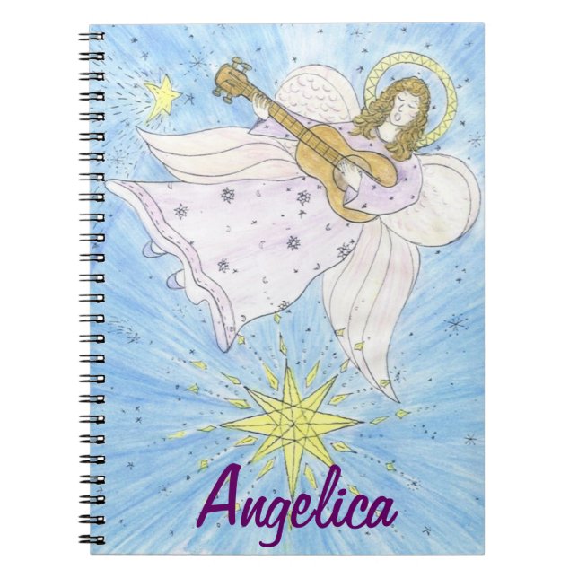 Cuaderno Ángel musical, personalizado con nombre (Frente)