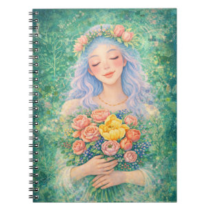 Cuaderno Ángel Soñador con Flores – Arte de Fantasía Verde