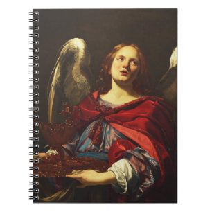 Cuaderno Ángel sosteniendo el recipiente y la toalla