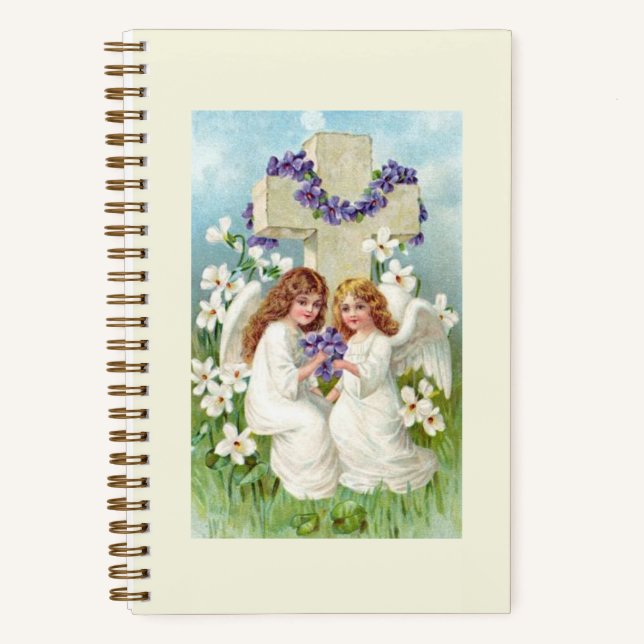Cuaderno Ángeles Lindos Con Cruz Y Flores  (Anverso)