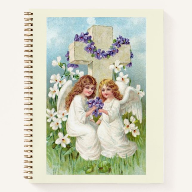 Cuaderno Ángeles Lindos Con Cruz Y Flores  (Anverso)