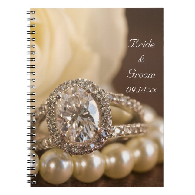 Cuaderno Anillo de diamantes de Oval y Boda de rosa blanco (Frente)
